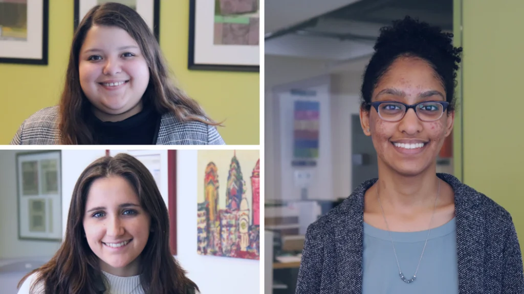 Collage of Spring 2019 Ceisler Media Interns. Three women smile in professional attire.