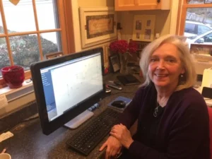 Cynthia McCurdy working remotely at Ceisler Media from her home