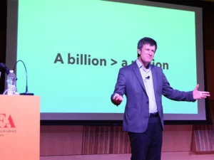 Man speaks at an event for Ceisler Media client Philadelphia Chamber of Commerce