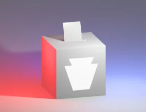 Ballot box with a keystone on the front