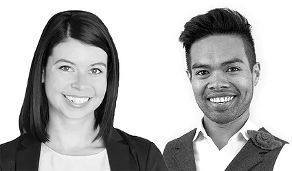 Shannon Wink and Kenneth Hilario black and white headshots side-by-side